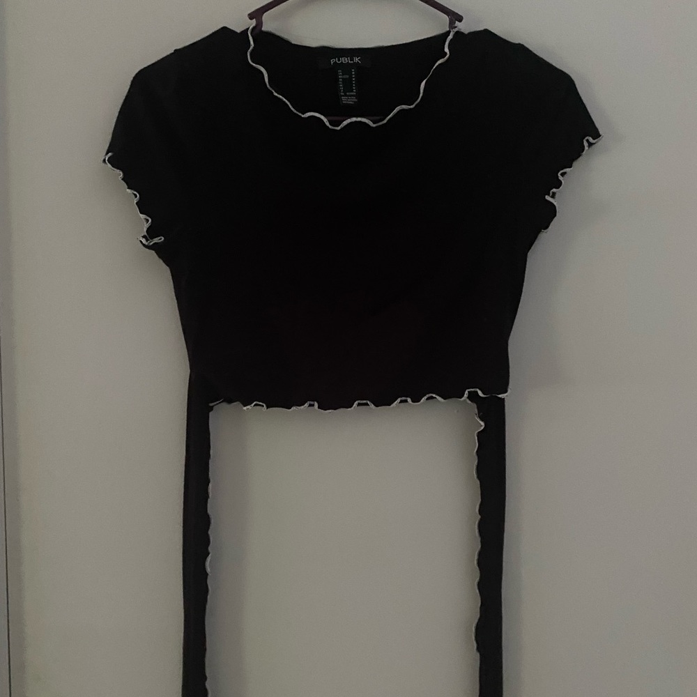 Publik Black Lettuce Trim Wrap Top